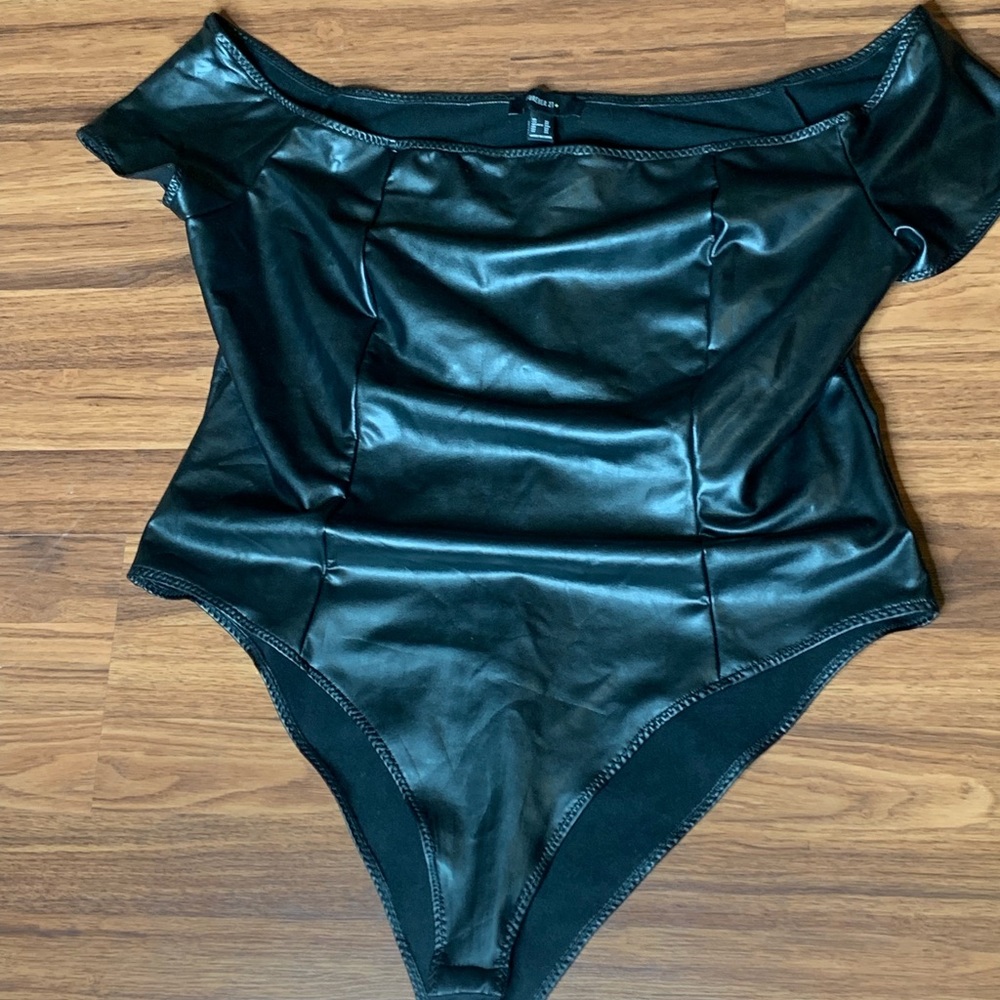 Faux Leather Off Shoulder Bodysuit